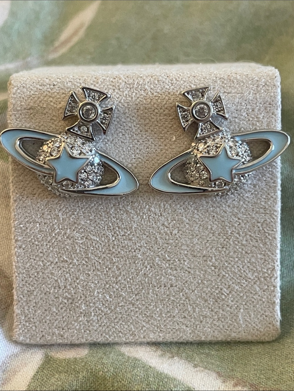 Vivienne Westwood Pale Blue Saturn Star Crystal Stud Earrings